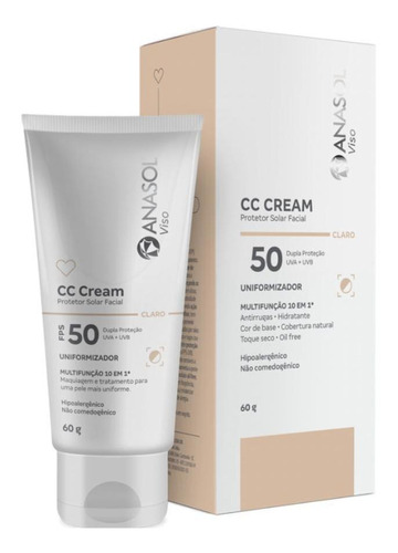 Protetor Solar Facial Anasol Cc Cream Fps50 Claro 60g