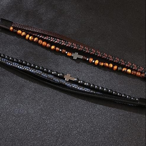 Colorful Bling Pulsera Cruzada De Cuero Genuino Para Hombres