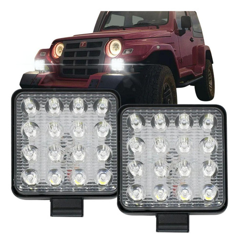 Kit 2 Farol Milha Neblina 16 Leds 6000k Offroad Quadrado