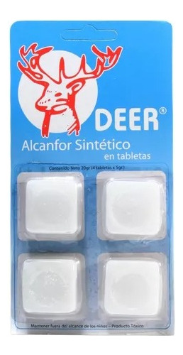Alcanfor Sintetico Blister X 4 Tabletas Marca Deer