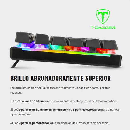 Imagen 4 de 8 de Teclado Gamer Mecánico T-dagger Tgk-310 Naxos, Rgb / Rainbow