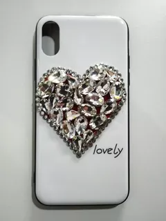 Funda Blanca Corazón Piedras Plateada Compatible iPhone X Xs