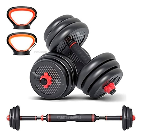 Set 20kg + Mancuernas + Adaptador Barra Y Pesa Rusa