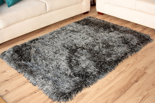 Alfombra Tapete Negro Gris Y Brillos 120 X 170cms Mitapete