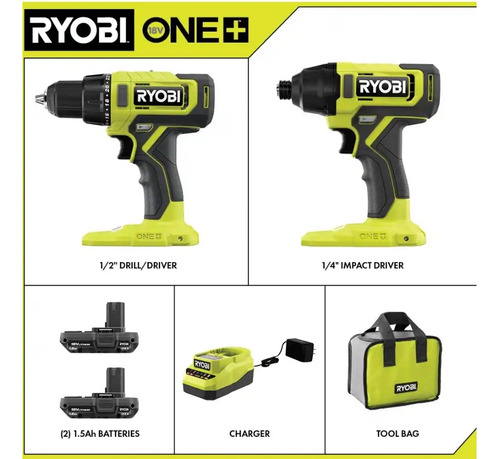 Ryobi, Combo De Taladro Y Llave De Impacto One+, 18v, Verde