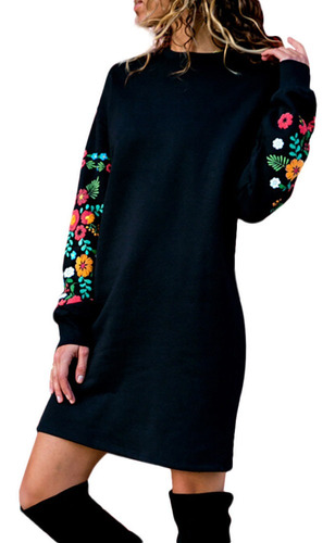 Vestido X Mujer Otoño Manga Larga Bordado Floral Suéter 9891