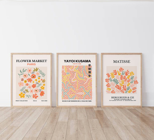 Set X3 Cuadros Arte Flower Market 40x50 Cm