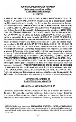 Acción De Prescripción Negativa. (naturaleza, Seguridad Jurídica, La Caducidad No Interrumpe Y Cómputo)