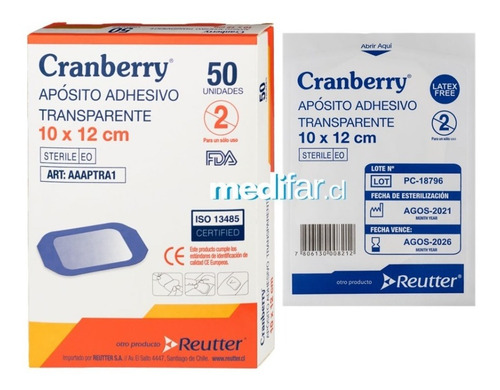 Apósito Adhesivo Transparente Cranberry 10*12cm Caja De 50