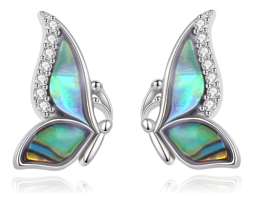 Aros Mariposa Plata 925 Piedra Nácar Azul Verde Mujer Regalo