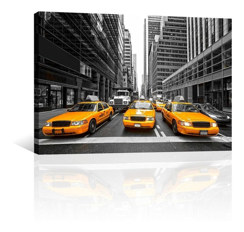 Cuadro Decorativo Nueva York Canvas Taxis De Color Amarillo