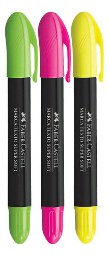 Caneta Marca Texto Super Soft Gel Faber Castell 3 Cores Cor do Kit Amarela, Rosa e Verde