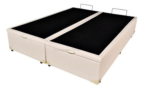 Cama Box Baú Casal King Size 1.93x203  Bipartida Reforçada Cor Corino Bege