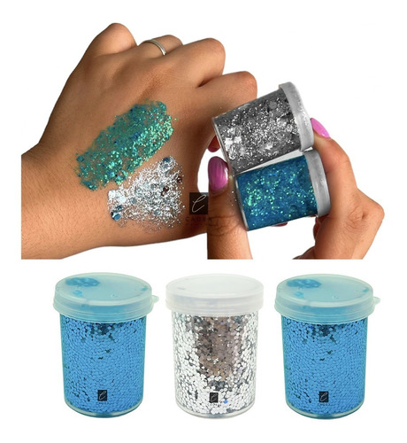 Set X3 Frascos Glitter Gel Mundial Argentina Celeste Plata