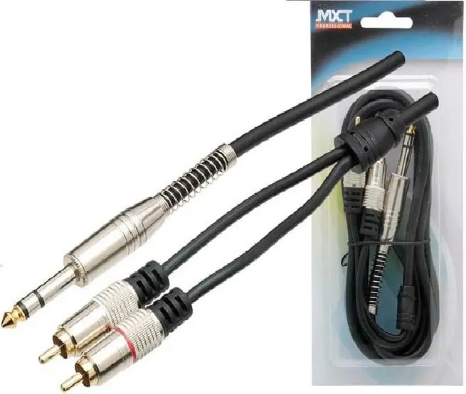 Cabo Áudio Plug 2 Rca + P10 Estéreo Profissional Gold 24k