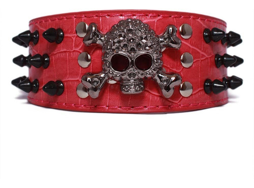 Collar Perro Calavera Puntas Redondas Xl Fucsia Mascan Rosa