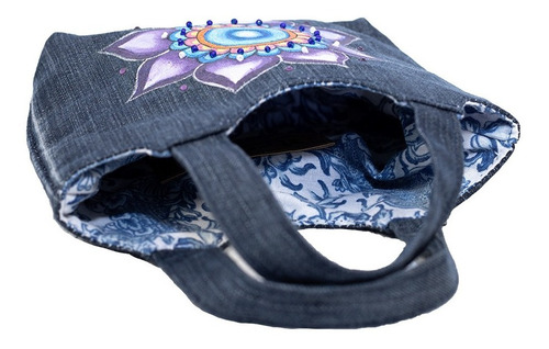 Bolso Mini Cuadrado Elaborado Con Mezclilla Pintado Mándala (Reacondicionado)