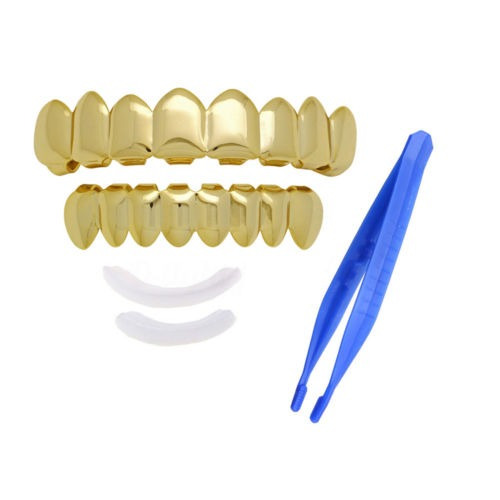 14 K Grillz Gold Ocho 8 Dientes Superiores Y La Parte Inferi