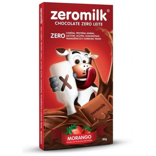 Chocolate Zeromilk Morango- 6 Unidades 80g - 480g. - Genevy