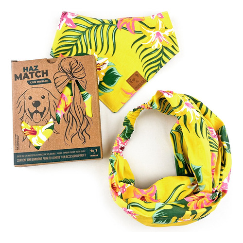 Mikhan Match Dúo Bandana Perro + Diadema Humano Tropical S