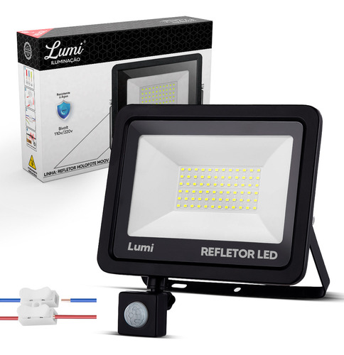 Refletor Moov Led 200w Branco Frio 6500k 127/220V Ip67 Com Sensor De Presença