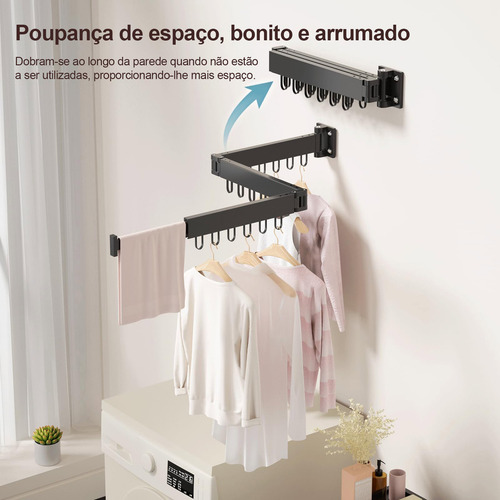Varal De Roupa Cabideiro De Parede Metal Articulado Retrátil