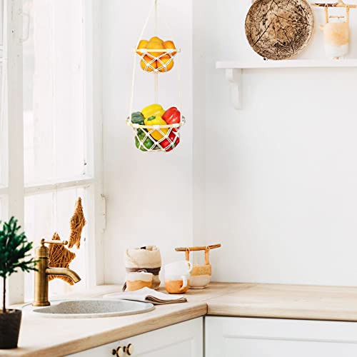 Cesta De Frutas Colgante De Macramé De 2 Niveles, Soporte B