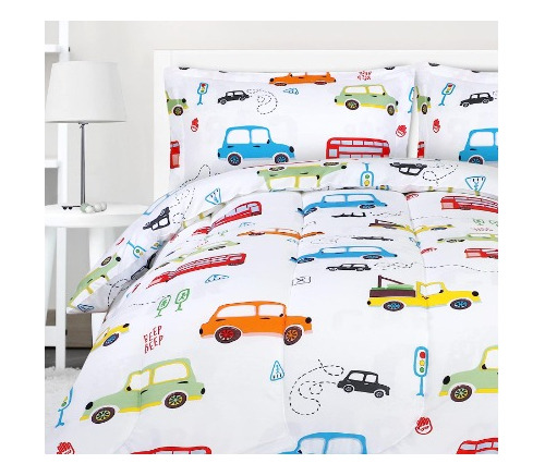 Edredon Utopia Bedding Estampado De Carros Con 2 Fundas