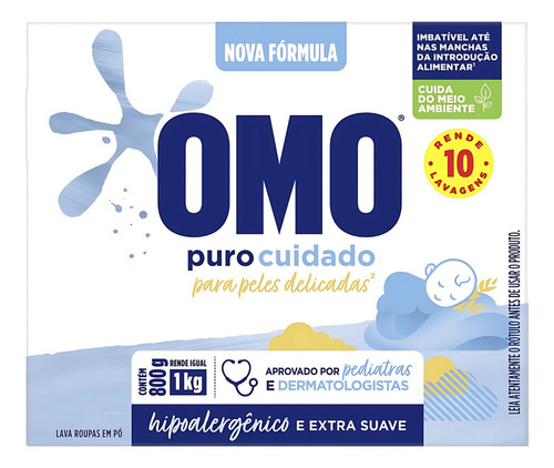 Kit 2 Omo Puro Cuidado Sabão Em Pó Hipoalergênico 800g