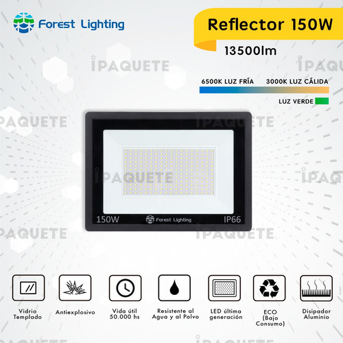 Imagen 2 de 7 de Packx4 Reflector Led 150w Exterior Proyector Luz Fría Cálida