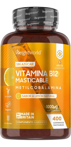 Vitamina B12 Vegana 1000mcg 400 Masticables Sin Azucar