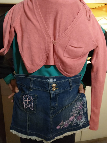 Remera Soy Luna+ Sueter+ Pollera De Jean