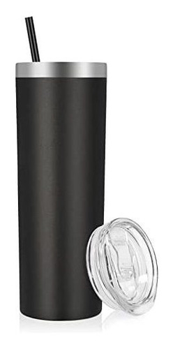 Vaso Termico Aislado Al Vacío C/ Tapa Y Popote-negro/ 1und