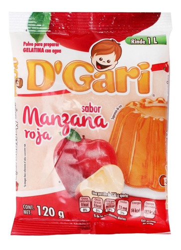 Gelatina En Polvo D-gari Agua Sobre Sabor Manzana Roja 120gr