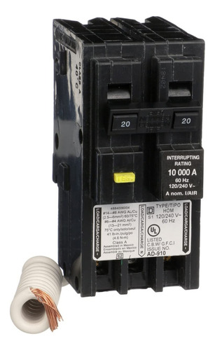 Square D - Hom220gfic Homeline Disyuntor, 20 Amperios, 120/240 V, 2 Polos, Gfci, Montaje Enchufable