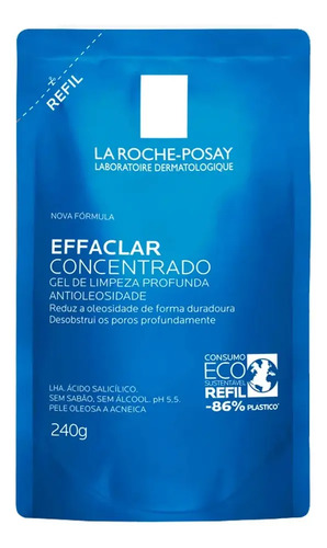 Gel de Limpeza Facial Refil para Pele Oleosa e Acneica com Ácido Salicílico, LHA e Zinco de Limpeza Profunda e Controle Duradouro da Oleosidade Effaclar La Roche-Posay 240g