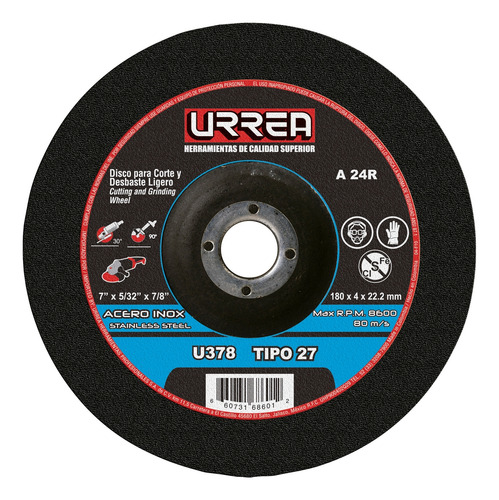 Disco Abrasivo Tipo 27 P/acero Inoxidable 7 X 5/32 Urrea