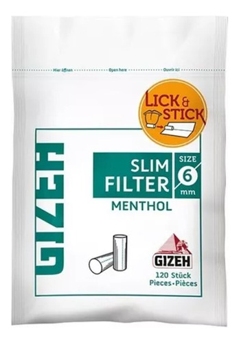 Filtro Gizeh Menthol Pack X5 Mentolado X120u / 6mm