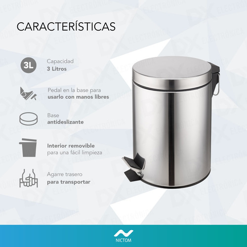 Tacho De Basura 3 Lts Nictom Acero Inoxidable Cestos