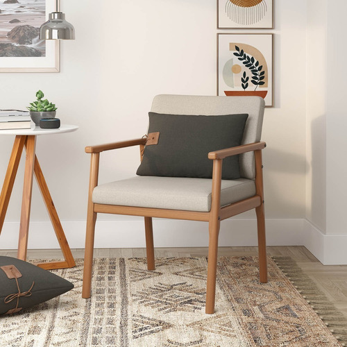Poltrona Premium Up Com Base De Madeira Linho Areia