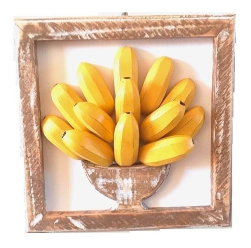 Painel De Parede Madeira Decoração Cozinha Banana Pimenta Cor Amarelo Cor da armação Rústica