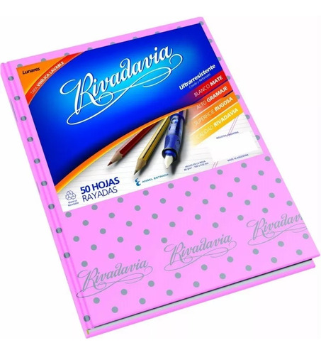 Cuaderno Rivadavia X50hojas Tapa Dura Forrado A Lunar Rayado Color ROSA CON LUNARES GRIS