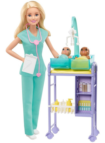 Barbie Rubia Pediatra Dos Bebes Recién Nacidos Y Accesorios