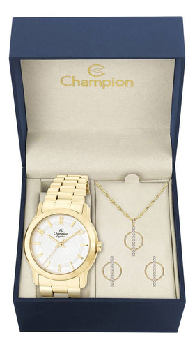 Kit Relógio Champion Dourado Feminino Cn25047w