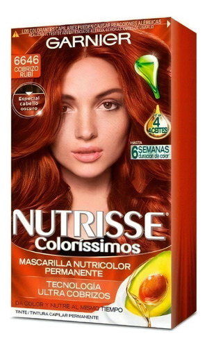 Kit Tinta Garnier  Nutrisse coloríssimos Mascarilla nutricolor permanente tono 6646 cobrizo rubí para cabello