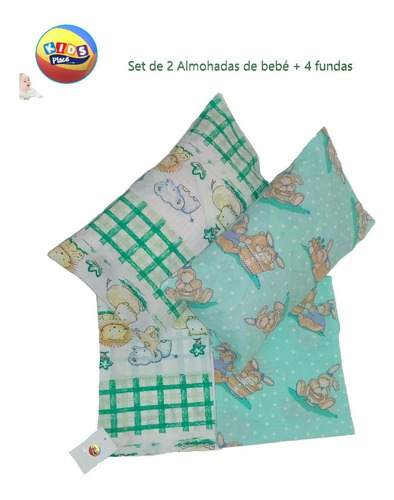 Set 2 Almohadas + 4 Fundas Bebes Niños Niñas