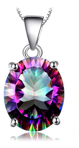Dije Collar Fino Ovalado Topacio Genuino 4.7 Ct En Plata 925 Color Plateado