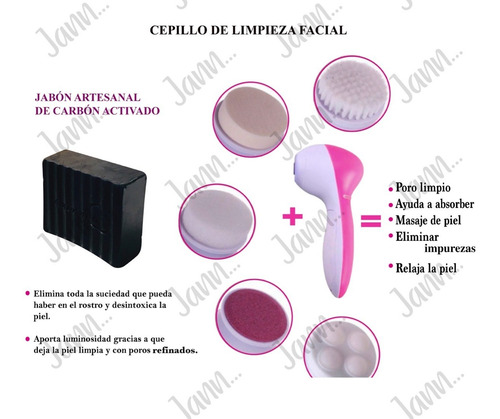 Cepillo De Limpieza Facial 5 En 1 Con Jabón Carbón Activado.