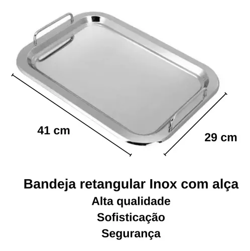Bandeja Inox Retangular Alça Premium Servir Café Hotel Gde
