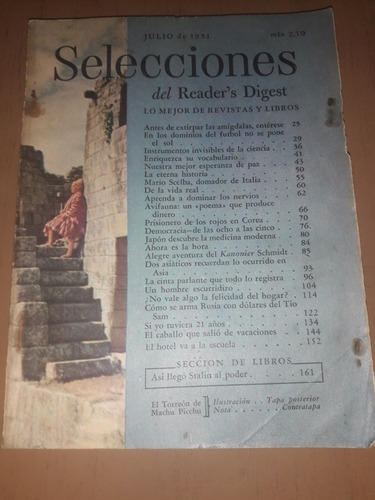 Revista Selecciones Julio De 1951 Nervios Rusia Machu Pichu